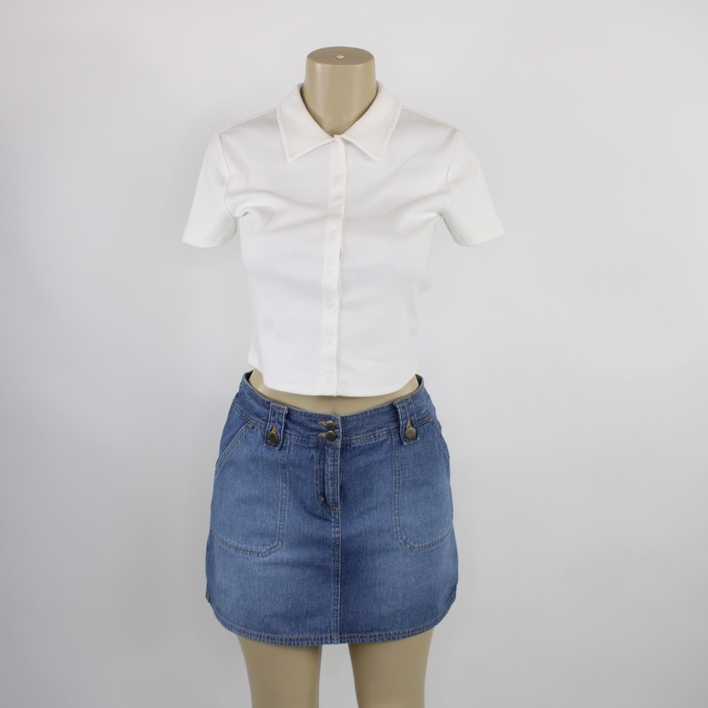 90s Y2k New York & Company blue denim mini skort